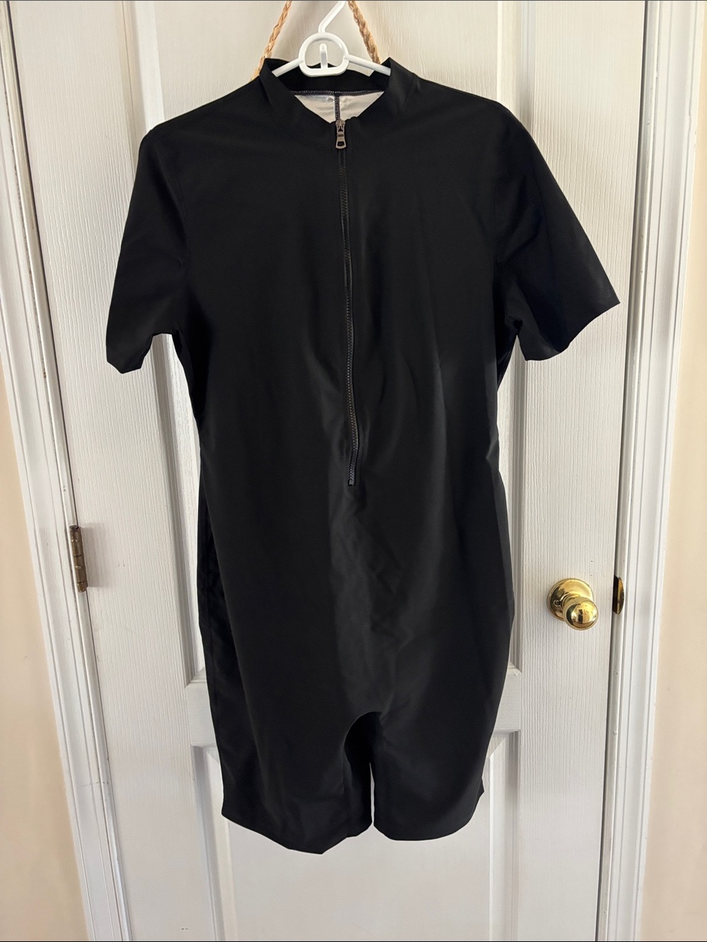 Black Short-Sleeve Women’s Zip-Front Bodysuit